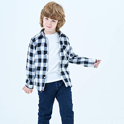 Kids Little Boys Girls Baby Long Sleeve Button Down Red Plaid Flannel Shirt Plaid Girl Boy Nb-6T (Black Plaid, 6T (5-6 Years)) #TOP4