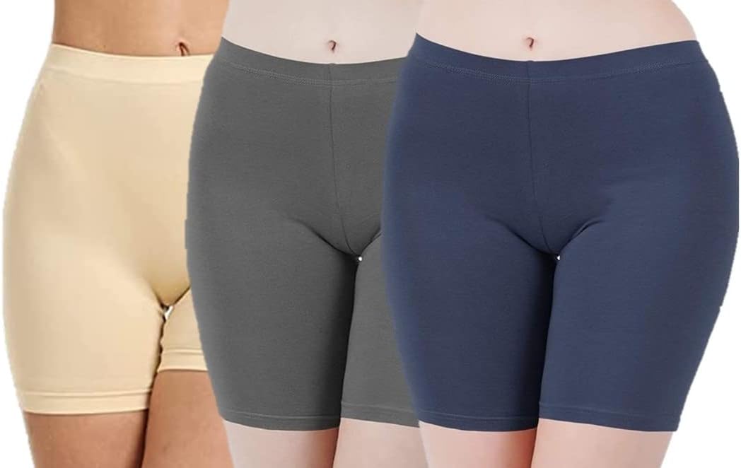 County ColorsWomens Girls Ice Cotton Cycling Shorts Stretchable Underskirt for Under Dress Anti Chafing Sports Mid Thigh Length Boyshorts Yoga Safety Short Regular and Plus Sizes Combo Pack