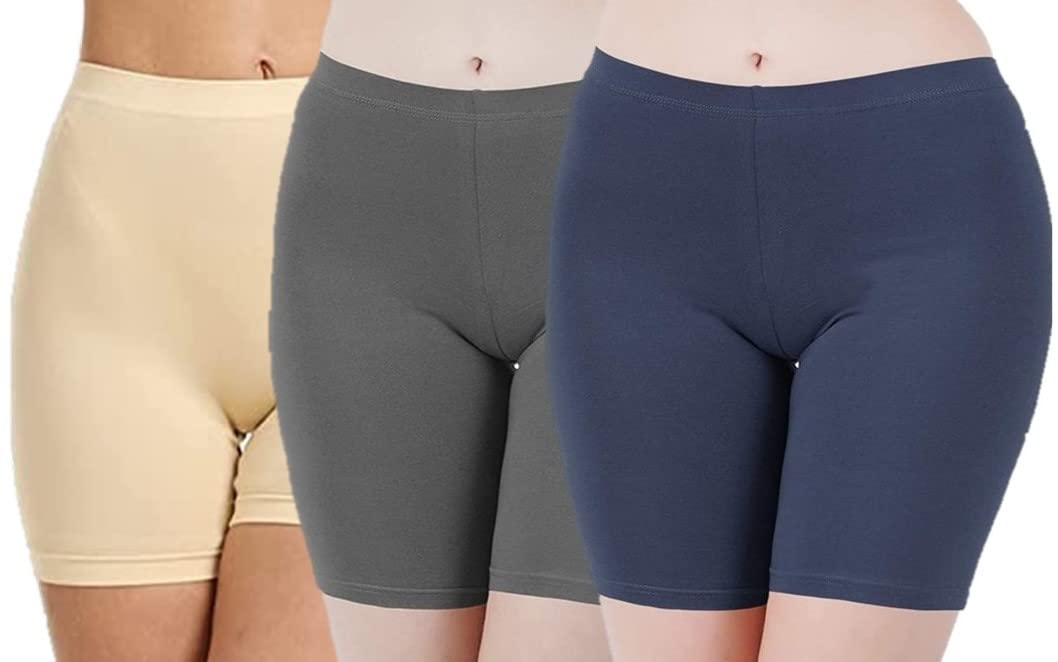 County ColorsWomens Girls Ice Cotton Cycling Shorts Stretchable Underskirt for Under Dress Anti Chafing Sports Mid Thigh Length Boyshorts Yoga Safety Short Regular and Plus Sizes Combo Pack