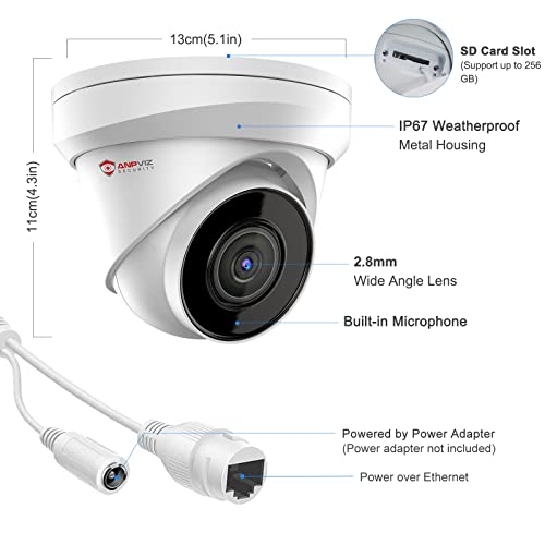 Anpviz 4K Poe Security Camera Outdoor, Ultrahd 8Mp Ip Poe Turret Surveillance Camera W/Audio, 2.8Mm Lens Wide Angle, 100Ft Exir 2.0 Night Vision, Ip67 Weatherproof, Compatible With Hik-Vision Nvr #TOP2