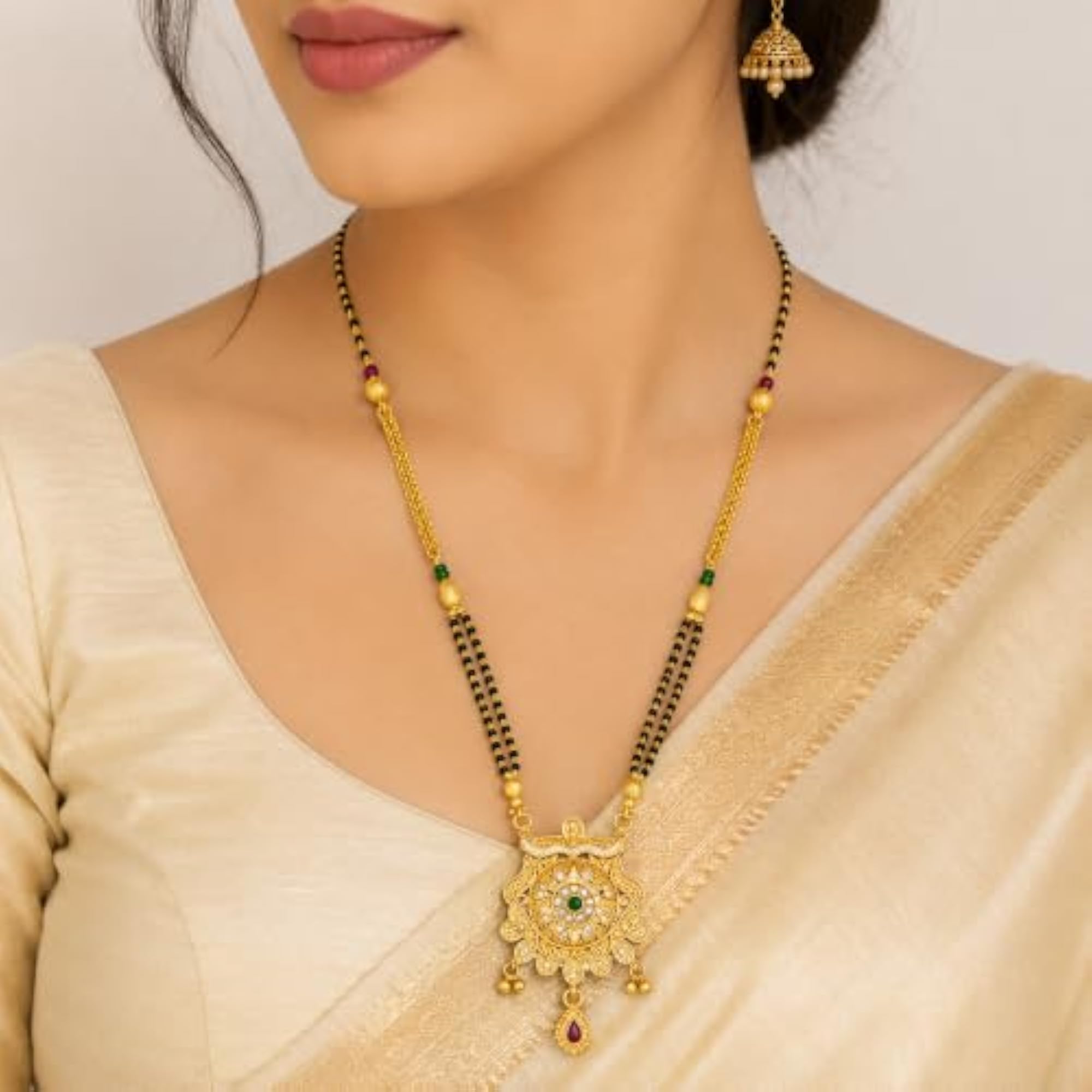 1 Gram Gold Plated Maharani Chakra Long Mangalsutra