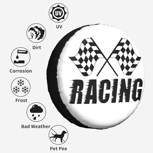 Image of Checkered Racing Race Flag Spare Tire Cover Weatherproof Wheel Protectors Dust-Proof Sun Protection Wheel Tire Covers Universal Fit for Truck SUV RV Camper Trailer Car Accessories 15 inch