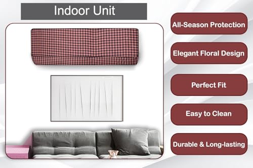 Image of The Furnishing Tree 1.5 Ton Split AC Cover for Indoor and Outdoor Units Checkered Pattern Beige