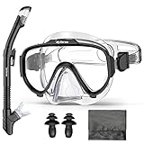 【MATERIAL DE SILICONA PROFESIONAL】 La máscara snorkel está hecha de silicona líquida de alta calidad, muy suave, extremadamente cómoda y no daña la piel. La suave falda de silicona de la máscara de buceo se adapta perfectamente a las diferentes formas de la cara y forma un sello completamente impermeable que es muy seguro sin preocuparse por las fugas de agua.