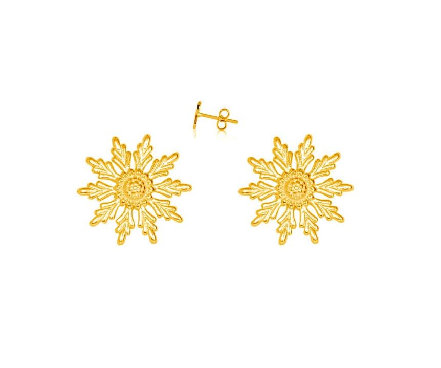 TALISMAN JEWELLERY Pendientes en Chapado Oro 3 micras 18k con cierre de Tuerca Botón - Eguzkilore, Flor Vasca (8 MM)