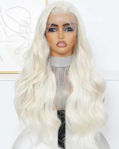Ruiieea Blonde Lace Front Wig, Synthetic 13x4 Lace Front Wig Body wave, Blonde Lace Frontal Wig for Women Glueless Daily Use 26 Inch
