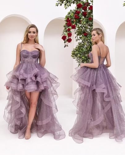 Spaghetti Straps Tulle Short Prom Dress 2024 Ruffles High Low Homecoming Dresses for Teens2