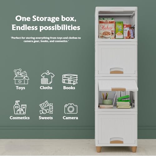 Image of 2 Layer Plastic Wardrobe for Clothes: Versatile Cupboard for Storage Organizer & Storage Box for Ideal Neat and Tidy Storage Solutions Almirah for Clothes Storage Cabinet - White