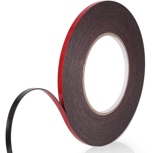 URAQT Scotch Double Face Extra Fort, 1 Rouleau (5MM*10M) Noir Mousse PE Film Rouge Imperméable et ultra Résistant aux Hautes Températures Ruban de montage pour...