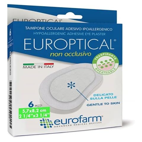 Europtical Non Occlusivo-2 1/4 x 3 1/4 in- Hypoallergenic Adhesive Eye Patch,Sterile Absorbent PostOperative Protective Dressing,Gentle to Skin -6 Pcs Cover
