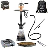 Amy Deluxe Shisha Set komplett - Amy I Need You 50cm Zubehör Kohle-Anzünder Kamin Kopf Dampfsteine Schlauch Mundstück Tasche (schwarz/Black Powder)