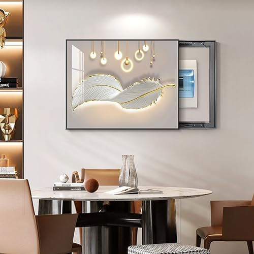 Breaker Box Cover Decorative, Electric Meter Fuse Box Cover, Modern Wall Art Painting, Crystal Ceramic Surface, Sliding or Flip-up Design, Widely Used(Gold 1,55 * 45cm/21.6 * 17.7in)