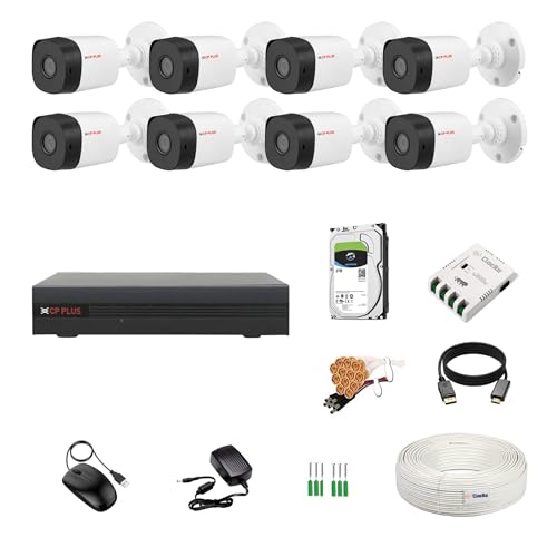 Image of CP Plus 8 Channel DVR with 2.4MP 8 Bullet Cameras (Day /Night Vision) + 2TB HDD + Copper Cable Roll (1+3) + 8 CH Power Supply + BNC & DC Full Combo Kit