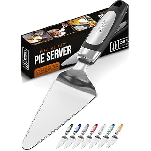 Orblue Pie Server, Essential Kitchen Tool, Serrated on Both Sides, Great for Right or Left Handed Chef, Stainless Steel Flatware, Cake Cutter Cover