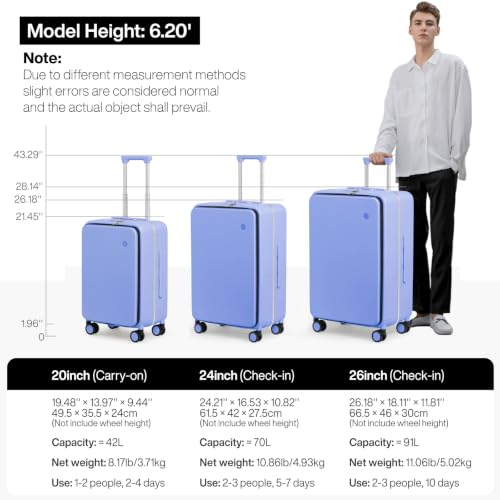 Image of mixi 26 Inch Large Checked Luggage PC Hard Shell Suitcase Top Opening Aluminum Frame Travel Suitcases with Wheels, Lilac Purple