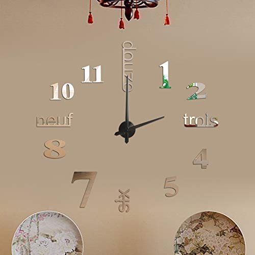 YIYATIANCHENG Digital Alarm Clock, Digital LED Clock Bedside Sn A6 DIY French Clock 3D Stereoscopic Mirror Wall Stickers Accurate And Durable Clock