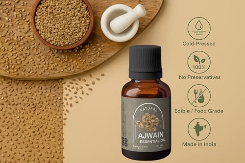Image of Heilen Biopharm Ajwain (Carom Seed) Essential Oil - 15 mL | Cold-Pressed, 100% Pure & Natural | Food Grade (Edible) Ajwain Oil for Culinary & Wellness Uses | Pack of 1