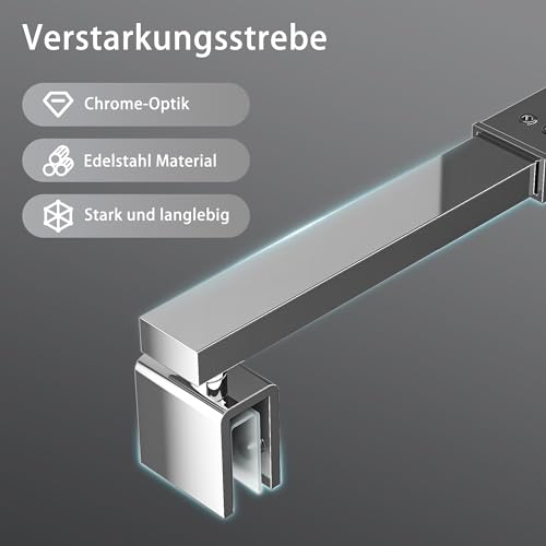Stabilisator Haltestange Verstellbar 73-123cm Vierkantrohr Stabilisierungsstange für Duschen Duschabtrennung Glaswand Dusche Glas, Haltestange für Glasdicke 5-10 mm, Chrom