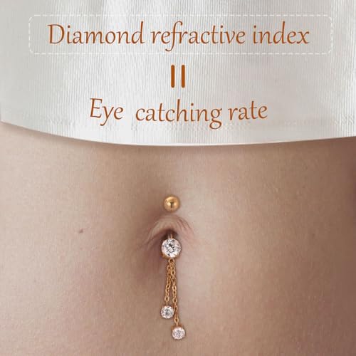 AROWRO Dangle Belly Button Rings Titanium Gold Sliver Belly Button Ring Hypoallergenic 14G Dangle Navel Piercing Jewelry 10mm Barbell for Women4
