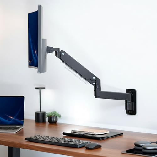 VIVO Premium Aluminum Heavy Duty Monitor Arm for Ultrawide Screens up to 49 inches and 20 kg, Single Wall Mount, Pneumatic Height, Max VESA 100x100, Black, MOUNT-V101G1
