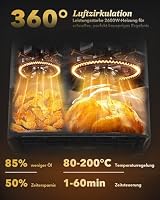 WELLENT 11L Airfryer 2 Kammern, 2600W Heißluftfritteuse XXL(4+7L),10-in-1 Heissluftfritteuse Doppelkammer Air fryer Dual Zone mit Touchscreen, Match & Sync-funktion, spülmaschinenfest – Ansicht 6