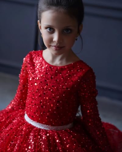 Short Mini Girl Sequined Pageant Dresses Long Sleeve Scoop Neck Flower Girl Gowns3