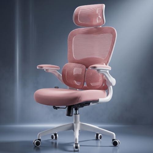 Image of DROGO Vesby Ergonomic Office Chair for Work with Dual Adaptive Lumbar Support | Breathable Mesh Computer Chair with 3D Headrest,3D Padded Armrest | Gaming Chair with 135 Recline, 1-Yr Warranty(Pink)
