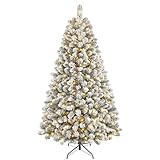 SHareconn Árbol de Navidad Artificial 1.8m con Nieve y Luces LED | 250 Leds Blanco Cálido, 8 Modos, Plegable e Ignífugo