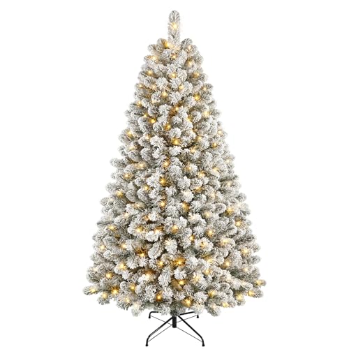 SHareconn Árbol de Navidad Artificial 2.1m con Nieve y Luces LED | 320 Leds Blanco Cálido, 8 Modos, Plegable e Ignífugo