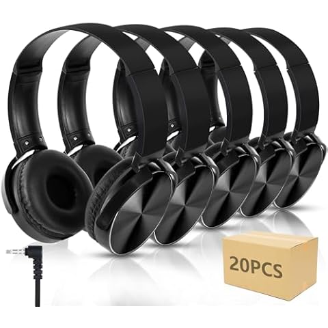 YFSFQS Classroom Headphones Bulk,HQ Stereo Sound Earphones 20 Pack for Online Learning and Travel,On-Ear Student Headphones for School Kids Students, Teens, Classroom, Library (20 Pack Black) Cover