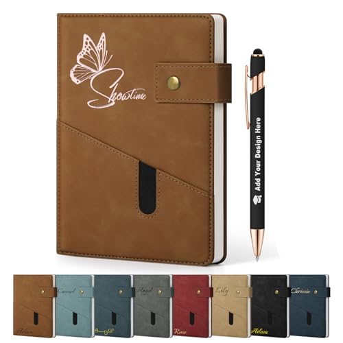Personalized Notebook with 10 PC Pens Personalized Journal with Logo/Text/Image, Hardcover Customized Leather Notebook for Business Office College Travel