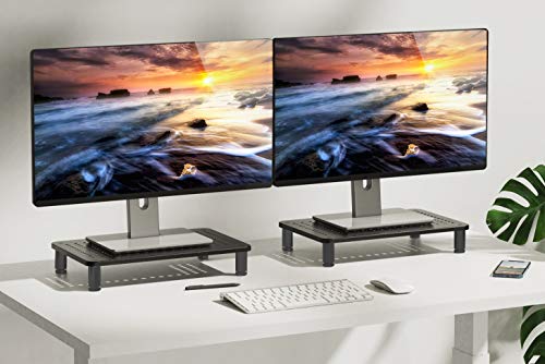 Husky Mounts Monitor Riser Laptop Stand, Adjustable Legs, Stackable, 14.5\" x 9.25\" x 3.25\" Max Height, Matte Black Steel, 1 Stand