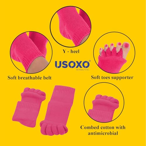 Image of Foot Alignment Socks I Cotton Finger Toe Separator I Easing Bunion Hammertoe and Arthritis Pain Relief I Improving Posture & Increasing Flexibility I Free Size for Office Yoga Men & Women (Pink)