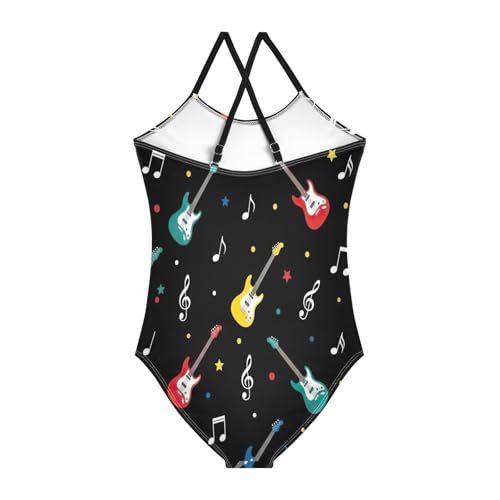Girl Bathing Suits Beach Swimsuit Girls 3-10 Y with Adjustable Shoulder Strap, Cute Colorful Guitars Black2