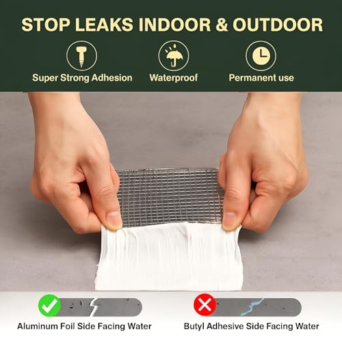 Image of DALUCI Super Strong Waterproof Butyl Tape for Leakage Repair - Self Adhesive Heavy Duty Aluminum Foil Tape for Roof Waterproofing, Water Leakage, Pipe, Wall & Tank Sealing (Silver, 6 Inch (15CM*5M))