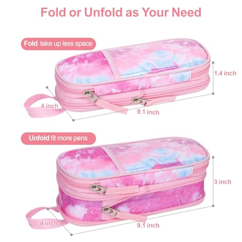 Image of Bagseri Pencil Case for Girls - Expandable Special Pencil Case for Kids Large Capacity Pencil Pouch for Teen Girls Pencil Bag for School Student, Pen Case Only (Purple Blue Tie-dye)