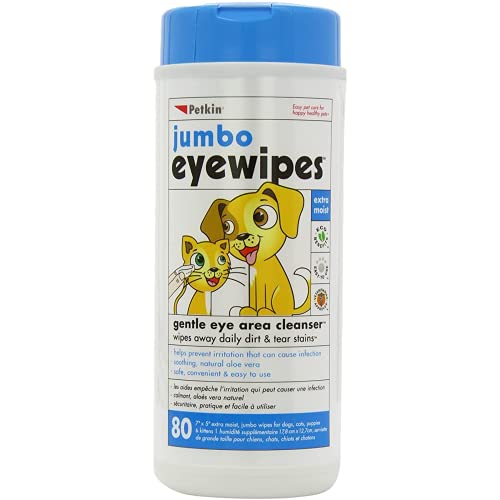 Image of Petkin Jumbo Eyewipes for Dogs and Cats, Wipes Away Daily Dirt and Tear Stains, Gently Cleans Eye, Remove Dirt, Super Convenient, Ideal for Home or Travel 80 Petwipes