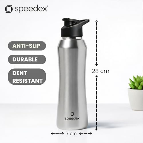 Image of Speedex Stainless Steel Water Bottle 1 Ltr, 1000 ml Metal Bottle For Daily, Office, School, Gym, Travel Use for Men, Women, Kids, Adults-Leak Proof Sipper Cap, BIS Approved, Silver, Set of 4