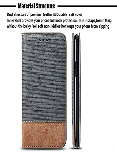 Image of ClickCase for Google Pixel 6A Blazer Series Cloth & Leather Wallet Flip Case Kick Stand with Magnetic Closure Flip Cover for Google Pixel 6A (Grey & Brown)