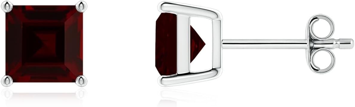 ANGARA Basket-Set Square Garnet Stud Earrings in Sterling Silver/14K Solid Gold/Platinum | Natural Garnet Solitaire Studs for Women | January Birthday, Anniversary, Gemstone Jewelry Gift