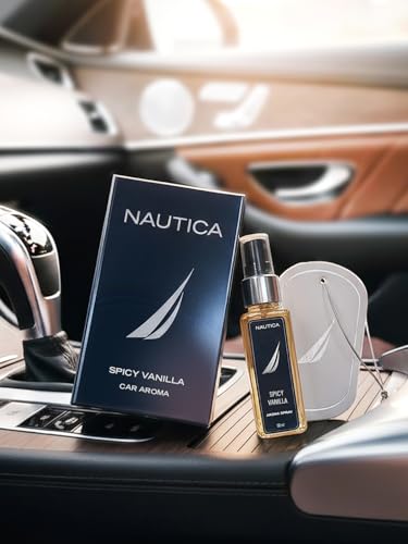 Image of NAUTICA Luxury Car Fragrance Spray with Hanging Tag Card | Spicy Vanilla | 50ml premium Car Air Freshener | 300+ Sprays | Long Lasting Car Freshener | Car Odour Remover