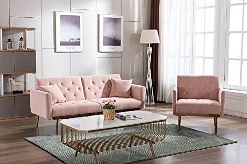Sleerway Modern Velvet Single Sofa Chair, Upholstered Accent Living Room Chair, Comfy Armchair With Rose Golden Metal Legs, Tufted Chair For Reading Or Lounging (Pink) #TOP5