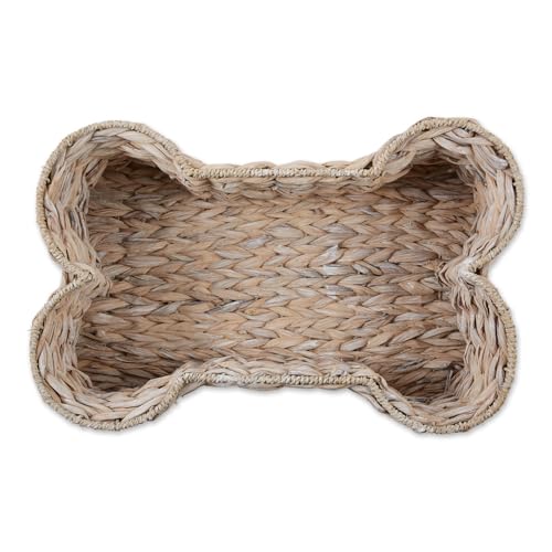 Image of Bone Dry Pet Storage Collection, Bone Shape Hyacinth Toy Basket, White Wash, Small - 17.75x11x7.5 inch