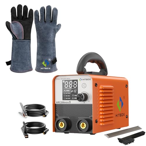 Image of HITBOX 110V 160A Arc Lift Tig IGBT Inverter Mini Welder with Hot Start Arc Force VRD Anti Stick LCD Display & 16 ‘’ 932℉ Heat & Fire Resistant Gloves