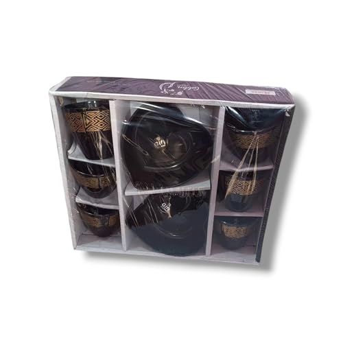 Image of BROP Golden Heart Stylish Ceramic 8pcs Set | 6pcs Coffee Mug | 2pcs Designer Bowl | Handmade Crafted Finish Glossy Inside Dishwasher Safe for Gifting Purpos-Brown