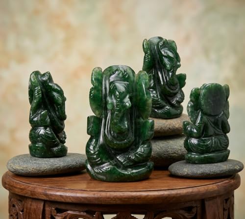 Estatua de Ganesha Natural Piedra Verde Aventurina 1.5 pulg miniatura 3
