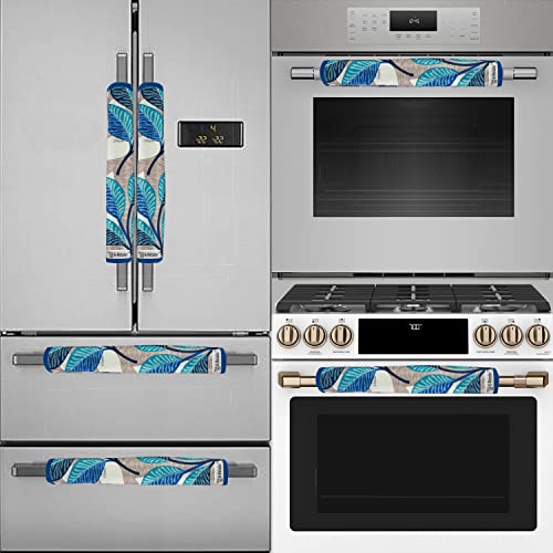 Image of Exclusive Combo Set of Appliances Cover (1 Pc. of Fridge Top Cover, 2 Pc. of Refrigerator Handle Cover and 3 Pc. Of Refrigerator Mat /Fridge Shelf Mat) (Color- Blue, Design-Leaf, Set Contains- 6 Pcs.)