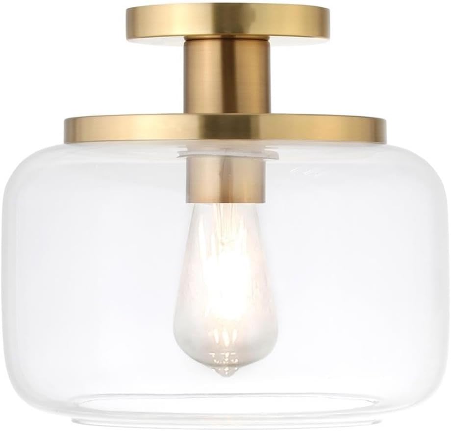 Pemberly Row 11" Brushed Brass Finish Metal/Glass Semi Flush Mount