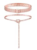 Geyoga 2 Pieces Women Rhinestone Belt for Dress Crystal Diamond Waist Belt Shiny Rhinestone Wide Waist Belt Ladies Belt (Rose Gold, X-Large, Fit Waist Size 43-48 Inch)