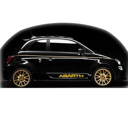 MISURE: 63 cm X 6,8 cm Kit 2 Adesivi Grafiche Scritte per Abarth 595 Fiat 500 Laterali Decalcomanie Tuning Auto Decorazione per Vetture in PVC Vinile Adesivo Intagliato (Oro)